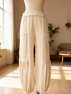 Pantalones Joggers Holgados de Punto Suave y Elástico para Mujer, Pantalones Deportivos con Cintura con Volantes y Pliegues, Estilo <span class=keywords><strong>Cargo</strong></span> - Product Image 5