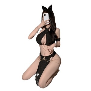 Costumes Noir Romantique Intime <span class=keywords><strong>Sexy</strong></span> <span class=keywords><strong>Chat</strong></span> Costumes Avec Chaîne Busty Robe <span class=keywords><strong>Sexy</strong></span> Mature Femme Lingerie - Product Image 5