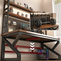 Bureau en noyer noir, bureau d'ordinateur avec plateau en bois et structure en métal noir, poste de travail moderne