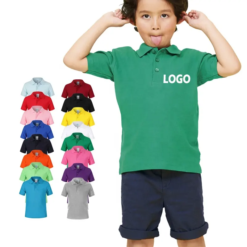 Camisa polo menina uniforme, verão 100% algodão pique menino menina camiseta bordada impressão crianças uniforme escolar