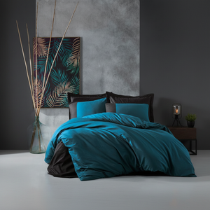 Parure de lit en satin de coton pour lit King ou Twin, motif floral uni, technique tissée, couleur pétrole-noir, pour la maison, le lit, les mariages, les hôpitaux, comprenant 4 pièces - Product Image 3