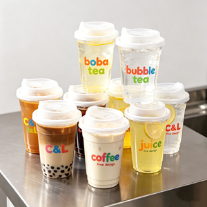 Vaso de Plástico Transparente PET con Tapa para Bebidas, Té de Burbujas, Café, con Impresión de Logotipo Personalizado, Desechable, Venta al por Mayor, 8, 12, 16, 32 Onzas - Product Image 1