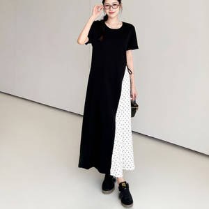 שמלת מקסי מכירה חמה קוריאנית שמלת moundate ארוך גודל חולצות בנות מזדמנים ילקוט בגדי קיץ patchעבודה נקודה מודפס t שמלות נשים - Product Image 4