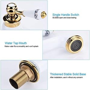 Grifo de cerámica de cuello largo de latón antiguo, grifo mezclador Vintage de porcelana azul/blanca con montaje de un solo orificio para lavabo de baño - Product Image 4