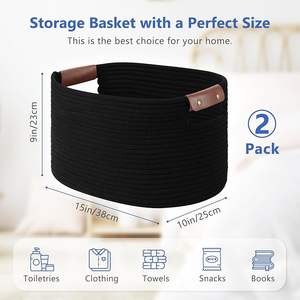 Panier de rangement multifonctionnel en coton tressé à la main, écologique, moderne, de qualité supérieure, avec couvercle, pour vêtements, jouets, linge - Product Image 2