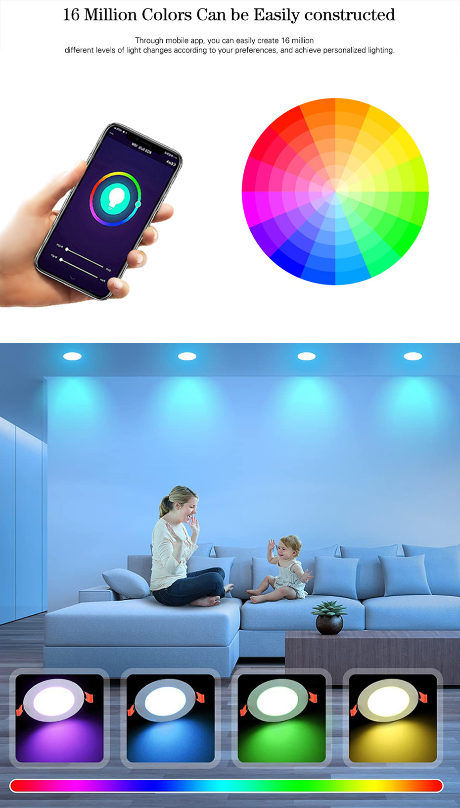 RSH Smart Downlight Led Spot Ceiling Downlights Music Voice Control Tuya Wifi Dimmable Indoor Lighting RGB+CW+WW