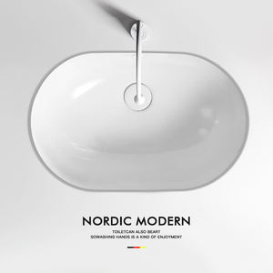 <span class=keywords><strong>Lavabo</strong></span> de cerámica ovalado moderno, <span class=keywords><strong>lavabo</strong></span> de fácil limpieza para balcón, hogar y hotel/baño, para espacios comerciales domésticos modernos - Product Image 4
