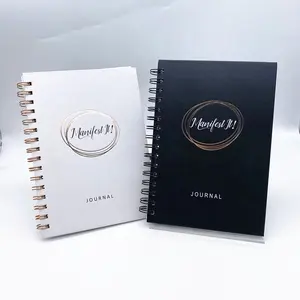 Customized recycled coil notebook 2021 white black hard cover journal notebook with logo hot stamping