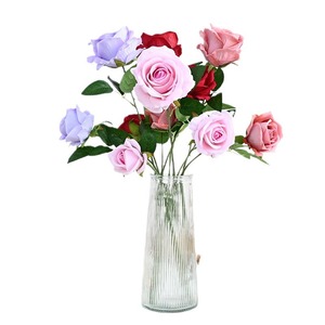 Roses artificielles en velours à 3 têtes, fleurs artificielles multi-tiges pour mariage, vase et décoration intérieure, vente en gros - Product Image 5