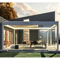 Pergola en aluminium imperméable avec toit à lames motorisées, toit rétractable réglable, pergola bioclimatique en aluminium