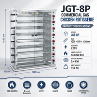 Rôtissoire Commerciale Double Alimentation Gaz-Électrique, Capacité 48 Poulets, 8 Brochettes, Acier Inoxydable 304