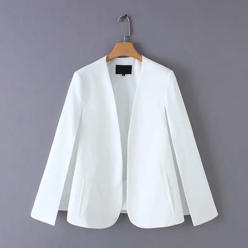 Blazers ladies women elegant black white V neck coat office wear outerwear female casual chic open stitch tops Y11936