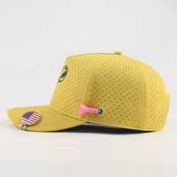 Casquette de golf personnalisée de haute qualité à 5 panneaux entièrement perforée, casquette de baseball sportive, chapeau d'extérieur imperméable avec logo en PVC et badge métallique