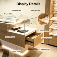 Ensemble de mobilier moderne pour magasin d'optique, présentoir mural en bois pour lunettes, vitrine centrale en verre avec éclairage LED
