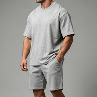 HONFIT Ensemble de sport décontracté en polyester et coton pour homme – T-shirt et short unis, idéal pour la gym et le fitness