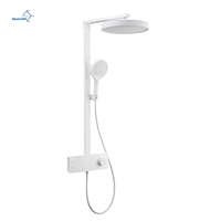 Ensemble de douche de beauté en laiton massif avec affichage numérique, finition blanc crème, pour salle de bain domestique, doté d'une grande douchette pluie et d'une fonction de déchloration