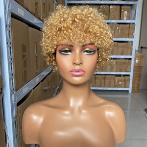 Parrucche Afro Ricci Crespi 100% Capelli Umani Vergini Remy Brasiliani, Parrucca a Ricci Piccoli Lavorati a Macchina, Copricapo Nero/Marrone/Biondo - Product Image 1