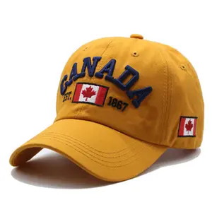 الأزياء 3D التطريز البلد كندا العلم التصحيح المطرزة القطن قبعة البيسبول المصممة حسب الطلب مع حافة منحنية