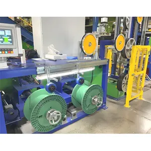 Flat wire double reel take up machine used for take up and traversing flat wires such as enameled wires