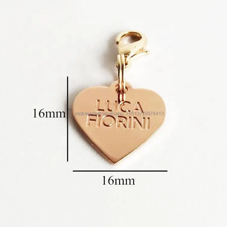 Metalen Hartvormige Rose Gouden Gepersonaliseerde Logo Gegraveerde Rits Trekt Tags Trekker Charme Hanger