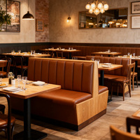 Ensemble de table de restaurant moderne en bois massif avec 6 chaises, mobilier de salle à manger commercial pour cafés et restaurants, avec fonction de rangement