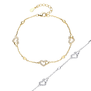 डबल हार्ट S925 सिल्वर जिरकॉन चेन और लिंक ट्रेंडी यूनिसेक्स ब्रेसलेट - Product Image 1