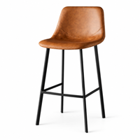 Tabouret de bar vintage industriel en similicuir marron, hauteur de comptoir, avec dossier et pieds en métal pour îlot de cuisine
