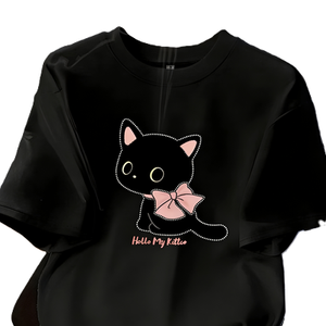 <span class=keywords><strong>T</strong></span>-<span class=keywords><strong>shirt</strong></span> avec motif d'animaux mignons, chat avec grand nœud papillon, texte <span class=keywords><strong>Hello</strong></span> My <span class=keywords><strong>Kitty</strong></span> - Product Image 2