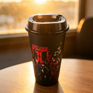 Vaso <span class=keywords><strong>de</strong></span> Café <span class=keywords><strong>de</strong></span> Plástico <span class=keywords><strong>de</strong></span> 425 ml <span class=keywords><strong>de</strong></span> la <span class=keywords><strong>Liga</strong></span> <span class=keywords><strong>de</strong></span> la Justicia con Tapa, Vaso Reutilizable para Oficina y Actividades al Aire Libre - Product Image 1