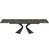 Ensemble de meubles de table à manger réglable moderne d'usine Vente en gros Céramique Rectangulaire Verre X Bent Métal Extensible pour Cuisine
