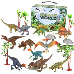 Laris 2023 Dinosaurus Juguetes 12 Buah Hadiah Anak-anak Campuran Mainan Dinosaurus Plastik PVC 7 Dalam Kotak Timah Portabel