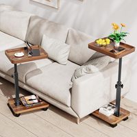 Table d'appoint en forme de C, hauteur réglable 360° °   Table basse rotative pour salon, chambre, cuisine, couleur noyer