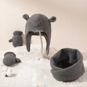 Conjunto de gorros y bufanda con dibujos de animales para niños, conjunto de bufanda y gorro de terciopelo cálido para exteriores, Invierno