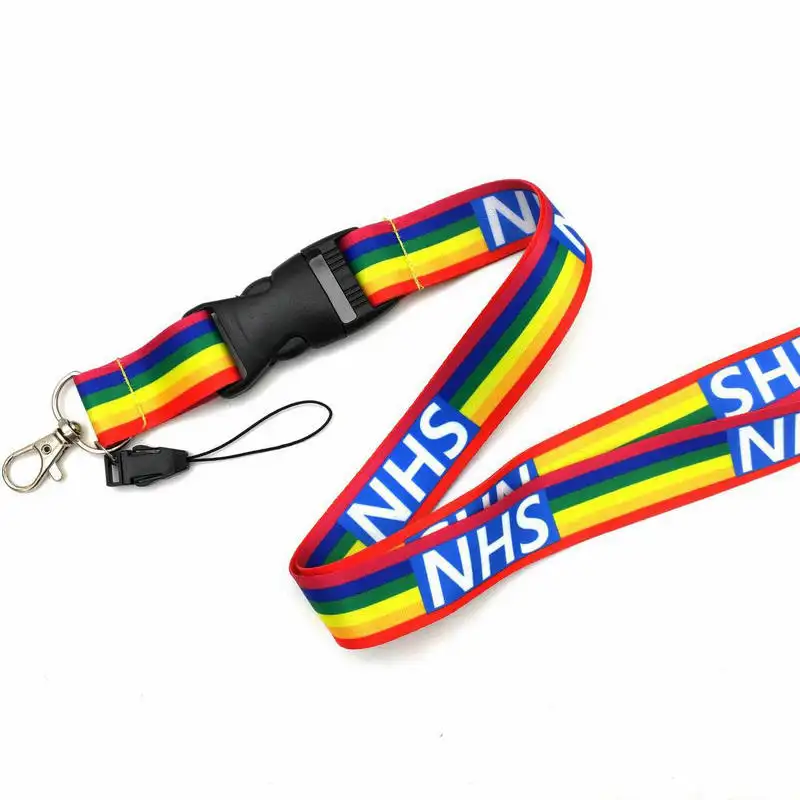 Satin Polyester Thăng Hoa In Ấn NHS Sức Khỏe Cầu Vồng Keychain Cổ Dây Buộc