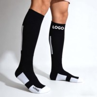 Chaussettes de compression montantes noires et blanches avec bande réfléchissante, maille renforcée aux orteils, améliorent la circulation sanguine, chaussettes de sport