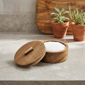 Boîte à sel en bois de qualité supérieure avec couvercle élégant, faite à la main, organisateur de condiments de cuisine, étanche, compatible lave-vaisselle, lavage à la main recommandé - Product Image 1