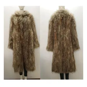 YR581A Long Style Lux Raccoon Fur Knit Winter Fur Coat