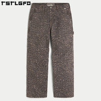 Pantalon en jean classique baggy léopard de haute qualité personnalisé pour hommes Jeans léopard surdimensionnés à jambes larges pour hommes