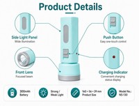 Lampe torche LED compacte rechargeable par USB, haute luminosité, longue portée, mini lampe de poche, corps en ABS durable, utilisation en camping, en cas d'urgence, indice de protection IP20