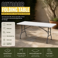 Ensemble de table et chaises pliantes carrées d'extérieur portables - Longueur 6 pieds, design moderne en plastique blanc, utilisation hôtelière, hauteur réglable