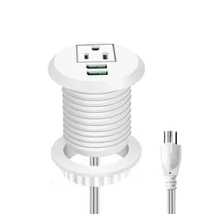Outlet Grommet Daya Warna Super Putih dengan 2 Port Pengisian USB Kabel Ekstensi 6.5ft Strip Daya Meja dengan 1 Outlet Cul ETL