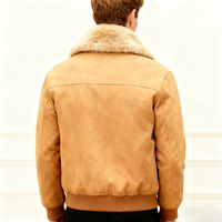 Blouson Bomber Polaire Homme Personnalisé Multi-tailles Coupe-Vent Décontracté Hiver Streetwear Beige à Col Rabattu et Bouton Unique