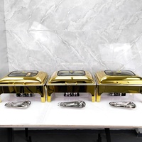 Ensemble Professionnel de Chafing Dishes Ronds en Acier Inoxydable pour Buffets, avec Couvercles Verre et Métal, pour Usage Hôtelier