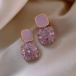 Kaimei New 2020 Korean purple shiny crystal geometric Women Earrings contracted sweet lovely heart fine fashion drop earrings