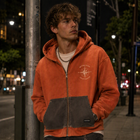 Sweat à capuche zippé personnalisé en molleton bouclette 420 GSM pour homme, 100 % coton, délavé à l'acide, imprimé DTG, fermeture éclair bidirectionnelle, style vintage streetwear, fabrication OEM