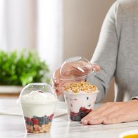 Gobelets en plastique transparent de 9oz avec logo de marque Mini tasses à dessert jetables à emporter pour yaourt et crème glacée avec couvercles