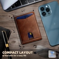 Dompet Tempat Kartu Kredit Lipat Dua Bisnis Kulit, Tempat Kartu ID Multi-Kartu Retro dengan Pemblokiran RFID, Tas Uang Tempat Kartu Pria