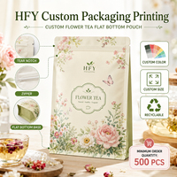 Sachet d'emballage alimentaire personnalisé, imprimé motif floral élégant, à fond plat, scellé sur huit côtés, avec fermeture éclair, en feuille métallisée, résistant à l'humidité
