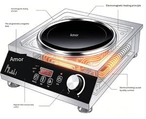 Cuisinière à induction commerciale haute puissance pour usage domestique, commande tactile AU, panneau en cristal noir, étanche, 3500W, acier inoxydable concave - Product Image 2