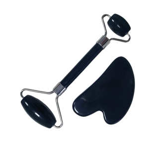 Kit de cuidado de la piel con piedra obsidiana que incluye rodillo facial y tabla Gua Sha para relajar los músculos, lifting y uso diario en el hogar como spa de belleza. - Product Image 4